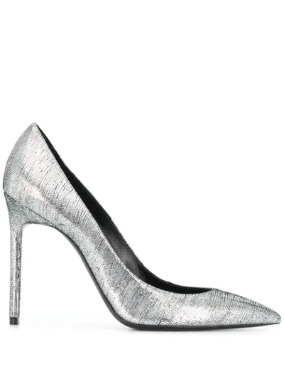 Saint Laurent Zoe Metallic Leather Pumps In Silver