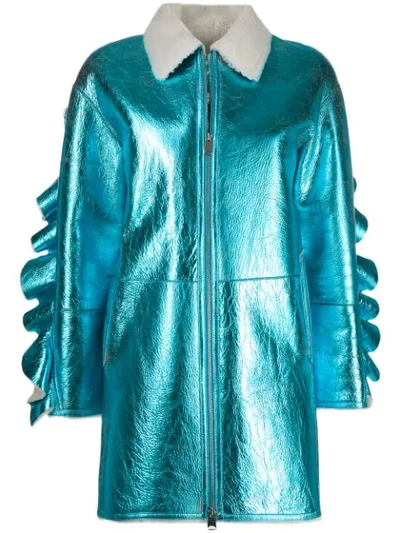 Liska Zipped Metallic Coat In Blue