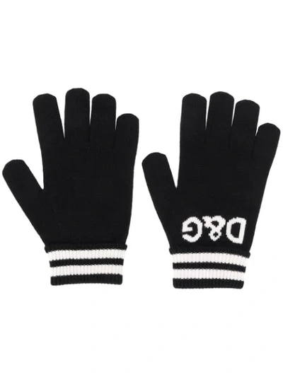 Dolce & Gabbana Logo Intarsia Gloves In Black