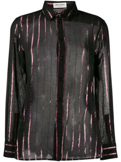 Saint Laurent Women's Striped Sheer Long-sleeve Shirt In Black