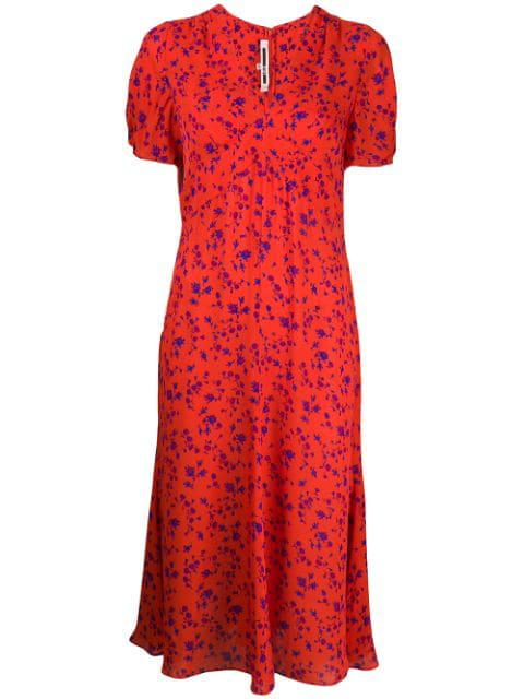 Mcq By Alexander Mcqueen Floral Print Midi Dress In Orange | ModeSens