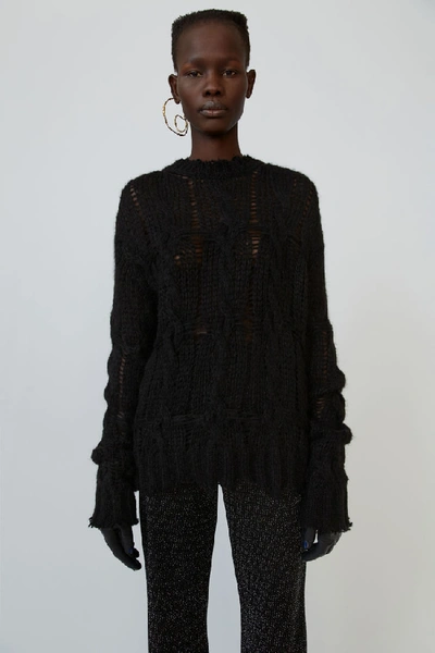 Acne Studios Frayed Cable-knit Sweater Black ModeSens