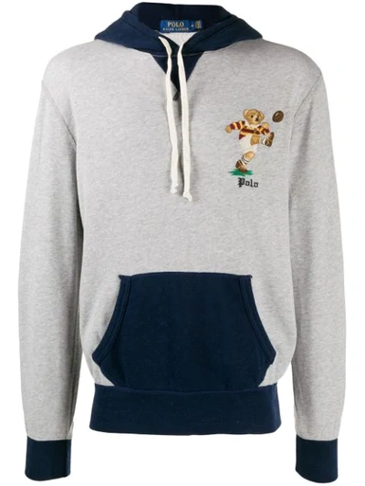 Polo Ralph Lauren Preppy Bear-embroidered Cotton-blend Hoody In Grey