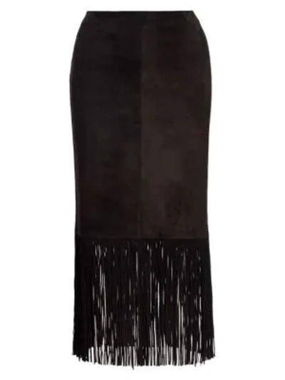 Akris Punto Fringe Suede Midi Skirt In Black