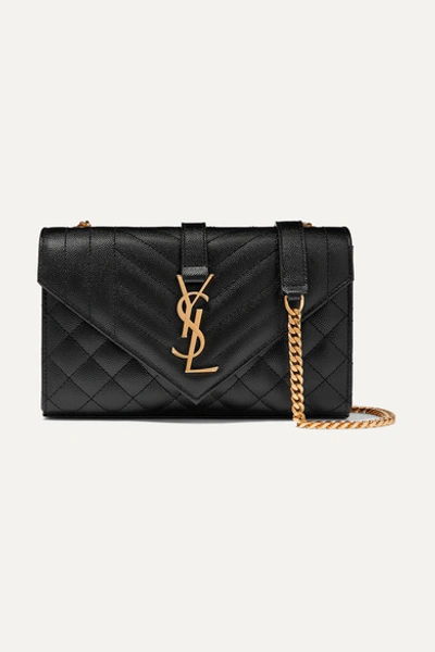 Saint Laurent Envelope Small Quilted Textured-leather Shoulder Bag In Black