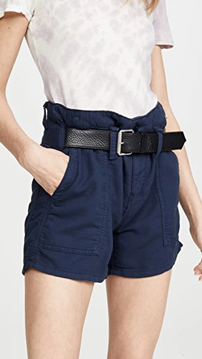 Rta Saint Belted Cotton Shorts In Navy