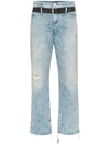 Rta Dexter Belted Distressed High-rise Straight-leg Jeans In Light Denim