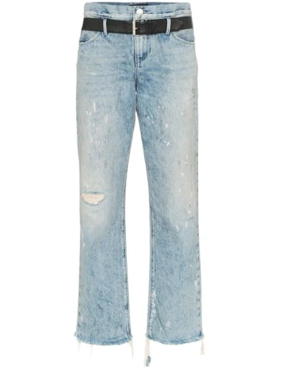 Rta Dexter Belted Distressed High-rise Straight-leg Jeans In Light Denim