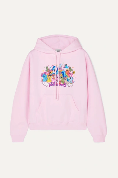 Vetements Cropped Printed Cotton-jersey Hoodie In Light Pink