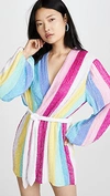 Retroféte Gabrielle Striped Velvet-trimmed Sequined Chiffon Mini Wrap Dress In Unicorn Stripes