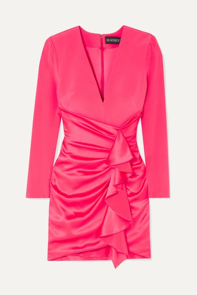 Haney Lilly Ruffled Silk-crepe And Satin Mini Dress In Bright Pink