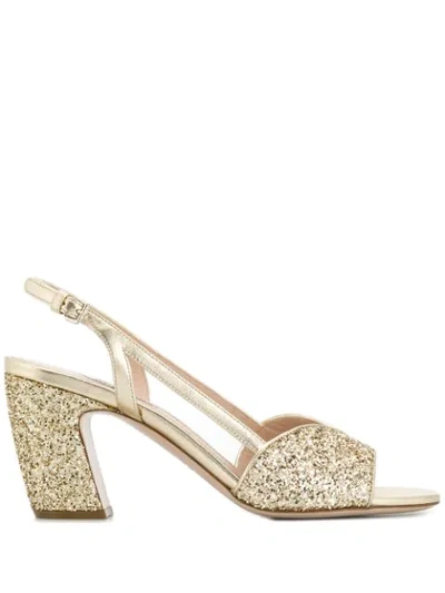 Miu Miu Glitter Slingback Sandals In Gold