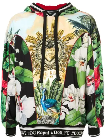 Dolce & Gabbana Tropical King And Orchid Print Hoodie In Multicolour