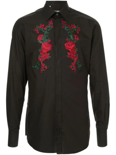 Dolce & Gabbana Cotton Gold-fit Shirt With Rose Patches In N0000 Black