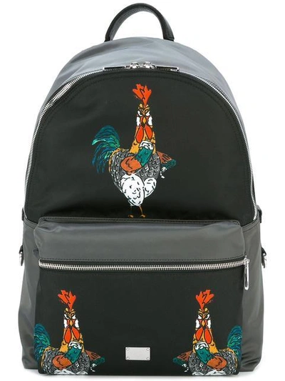 Dolce & Gabbana Volcano Rooster Print Backpack In Black