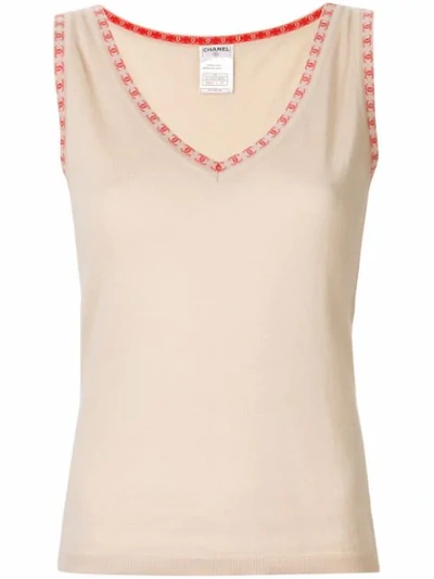 Pre-owned Chanel Cc Logos Sleeveless Knit Top In Neutrals