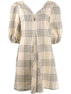 Ganni Plaid Flared Mini Dress In 195 Irish Cream