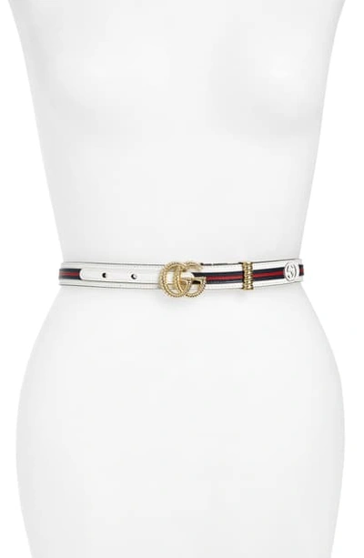 Gucci Multicolored Leather Belt W/ Textured Gg Buckle In Off White