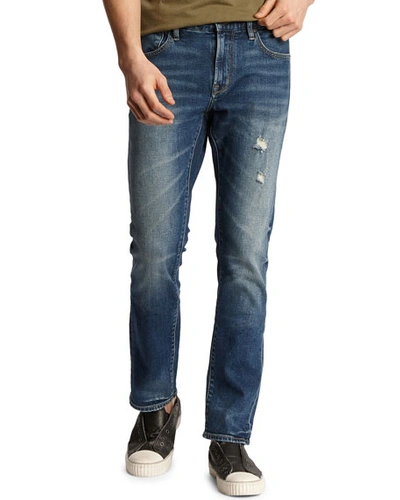 John Varvatos Men's Bowery Roadie Wash Slim Distressed Stretch Denim Jeans In Rain Blue