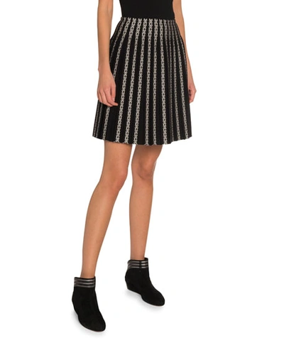 Alaïa Vertical Striped Pleated Short Skirt In Black/white