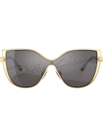 Dolce & Gabbana Metal Butterfly Shield Sunglasses W/ Logo Print Lens In Dark Grey Tampo D&g Silver