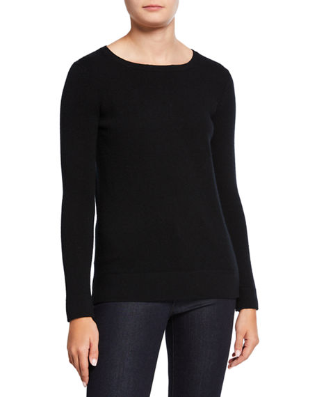 Neiman Marcus Modern Crewneck Long-Sleeve Cashmere Sweater In Black ...