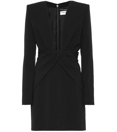 Saint Laurent Deep-v Wrapped Waist Mini Dress In Black