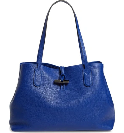 Longchamp Roseau Essential Medium Leather Shoulder Tote Bag In Cobalt