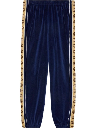 Gucci Men's Side-stripe Chenille Jogger Pants In Blue