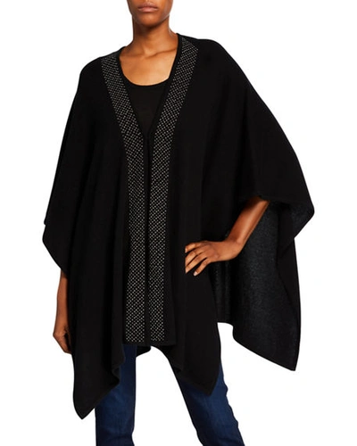 Neiman Marcus Cashmere 3/4-sleeve Shawl With Embellished Trim In Black
