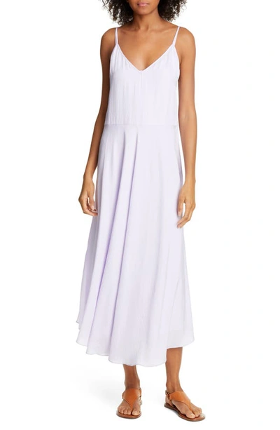 Vince Double-layer Crushed-texture V-neck Twill Midi Dress In Pale Iris