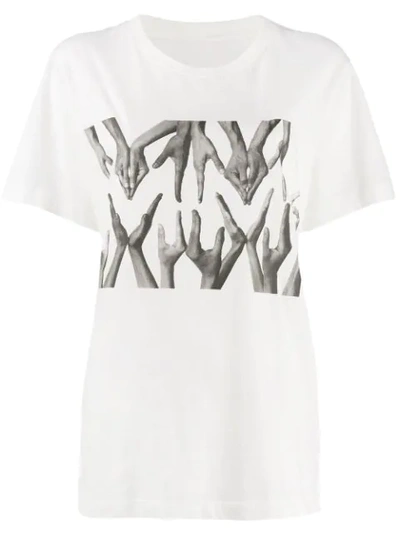 Mm6 Maison Margiela Logo Hand-print Cotton T-shirt In White