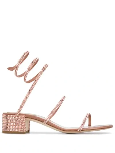 René Caovilla Cleo Crystal-embellished Satin Sandals In Rose Gold