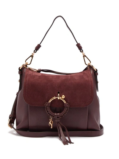 See By Chloé See By Chloe Joan Small Leather & Suede Shoulder Bag In Burgundy/gold