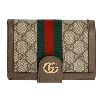 Gucci Brown Gg Ophidia Passport Holder In Neutrals