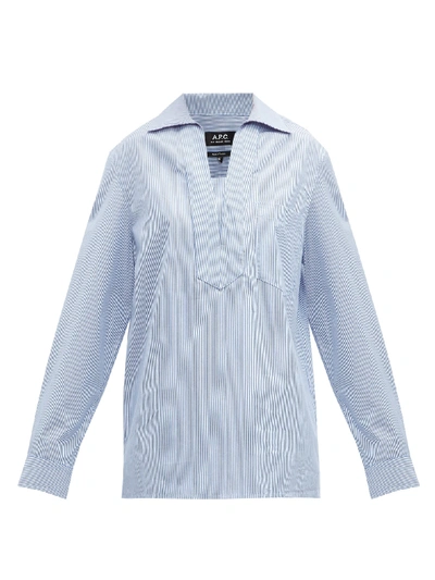 Apc Roma Striped Oversized Cotton Shirt In Blue