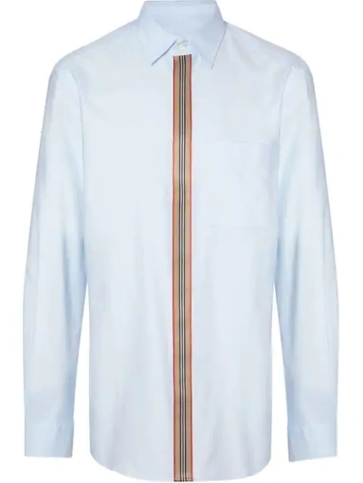 Burberry Icon Stripe Detail Stretch Cotton Poplin Shirt In Pale Blue