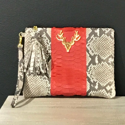 Taxidermy Zippy Clutch Natural With Red Stripe--final Sale