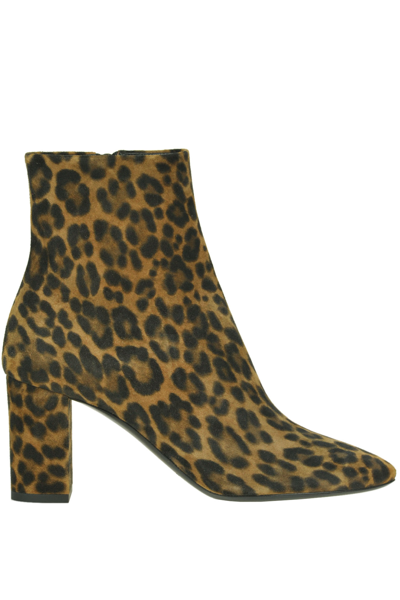 Saint Laurent Loulou Leopard-print Suede Heeled Ankle Boots In Brown