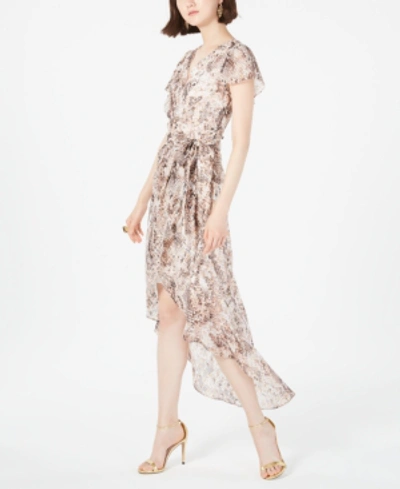 Julia Jordan Python-print High-low Wrap Dress In Brown/white