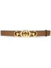 Gucci Thin Leather Belt With Interlocking G Horsebit In Neutral