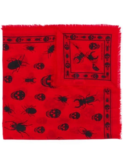 Alexander Mcqueen Skull Insect Scarf In Red