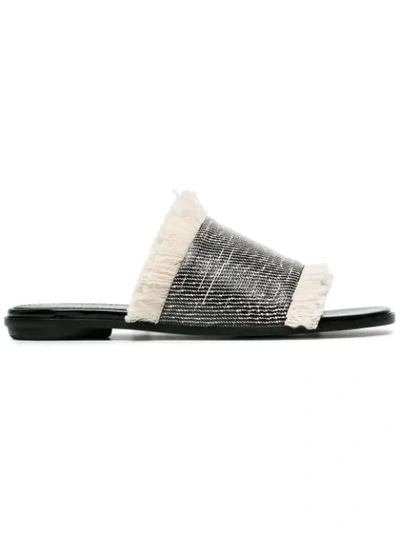 Proenza Schouler Fringed Raffia Slides In Black