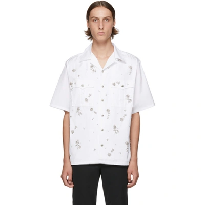 Prada Floral Crystal-embroidered Cotton-poplin Shirt In White