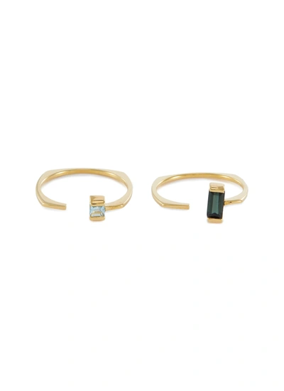 Aliita 'linea Compuesta' Gemstone 9k Yellow Gold Open Ring Set In Metallic