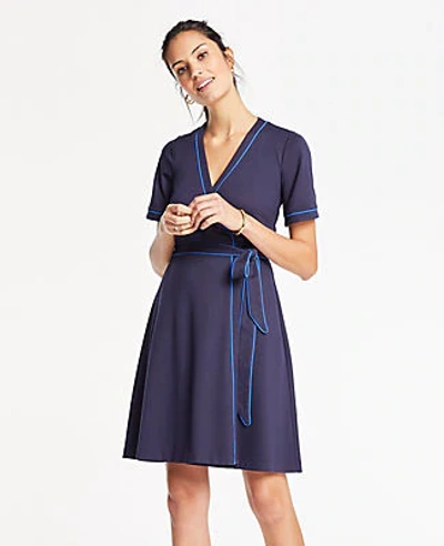 Ann Taylor Petite Piped Flutter Sleeve Wrap Dress In Night Sky