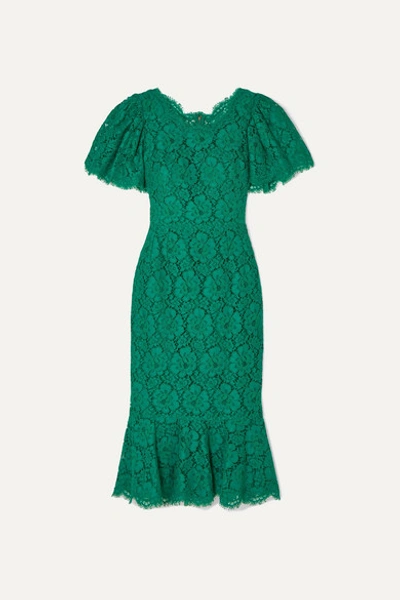 Dolce & Gabbana Ruffled Corded Lace Midi Dress In Green