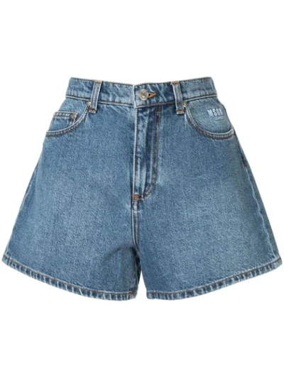 Msgm Cat Print Denim Shorts In Blue