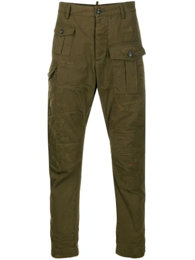 Dsquared2 Panelled Frayed Trousers In Green