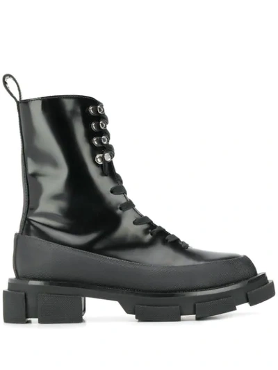 Both 'gao' Leather Combat Boots In Black
